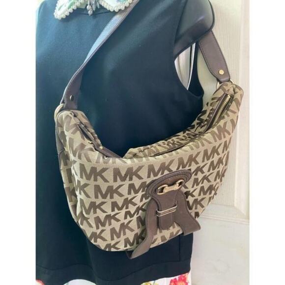 michael kors all over logo brown beige jacquard fa - Picture 6 of 11